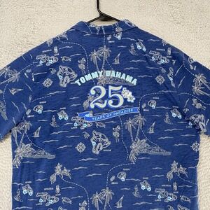 Tommy Bahama Polo Shirt Mens XL Embroidered 25 Years Of Paradise Hawaiian Map